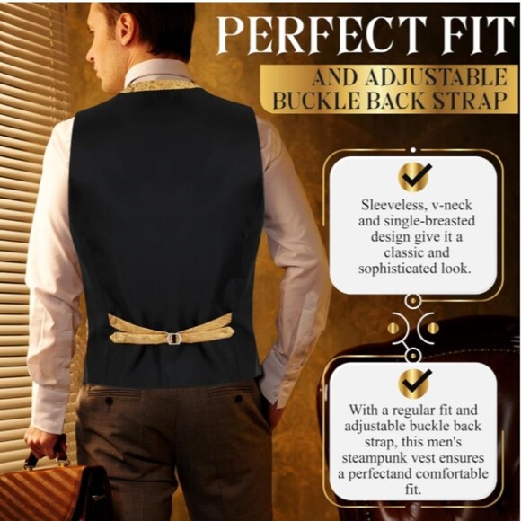 Oliver George Gold Victorian Steampunk Waistcoat Vest Size Large (44R) NWT - Picture 4 of 8